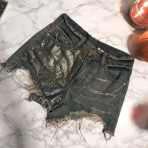 UNIF chain metal denim shorts