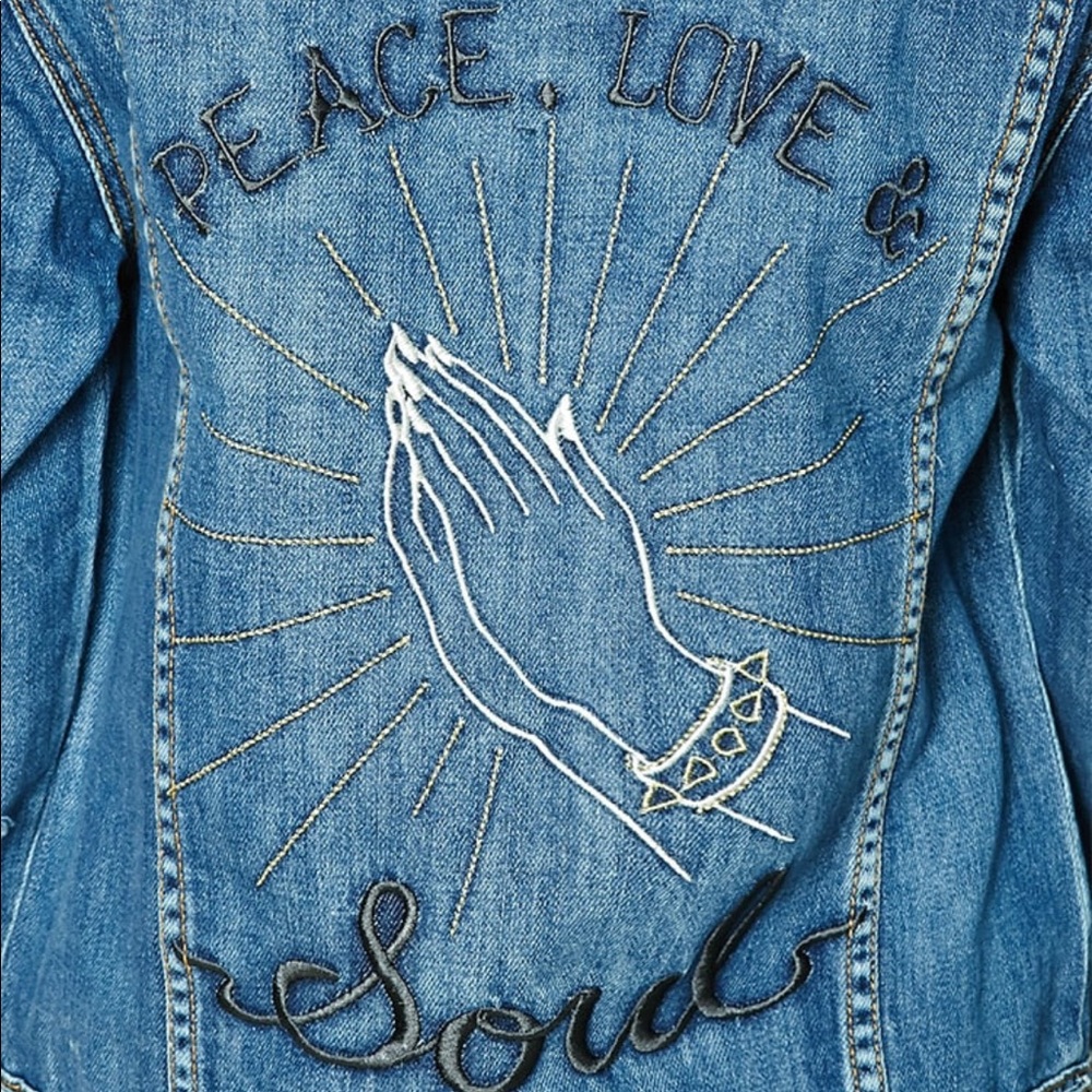 New Embroidered Denim Jacket “Peace Love & Soul” - Picture 2 of 5