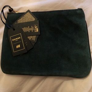 BALMAIN x H&M Green suede/ Blk leather pouch - NWT BALMAIN x H&M Green suede/ Blk leather pouch - NWT