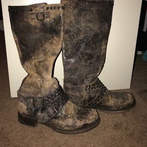 FRYE Jenna Distressed Studded Boots - Size 8