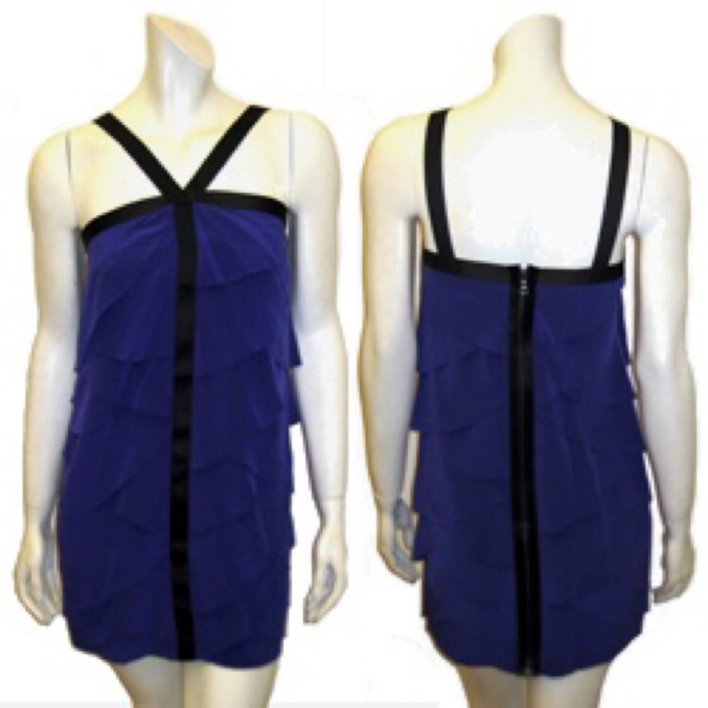 Robert Rodriguez Purple Ruffle Layer Zip Dress