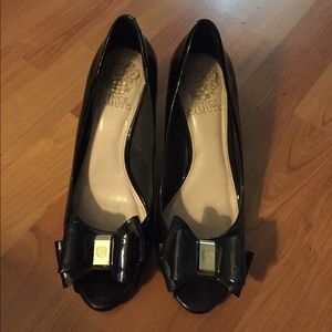 Vince Camuto peep toe patent wedge, size 6 1/2.