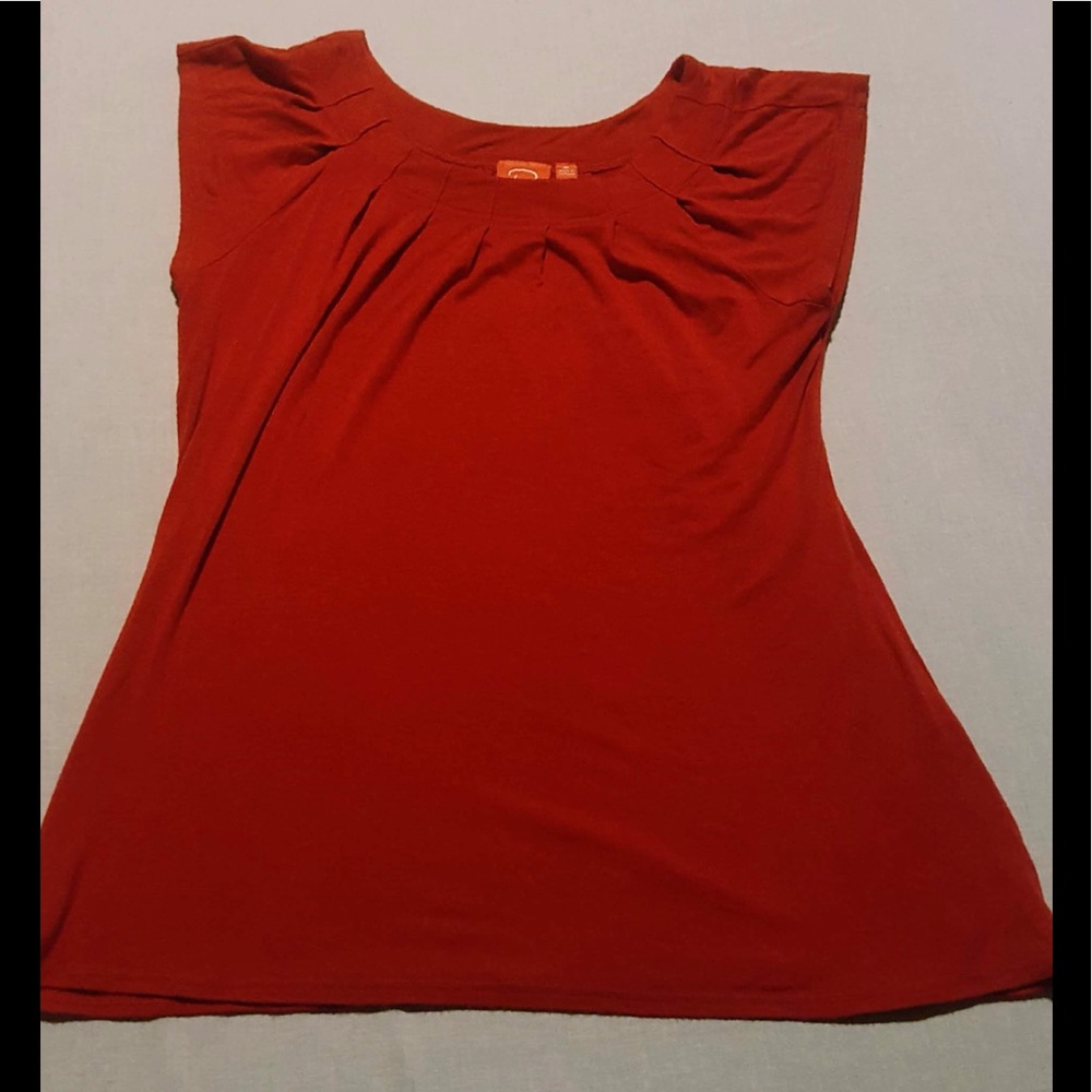 Oscar De La Renta Cherry Red Scoop Neck Top