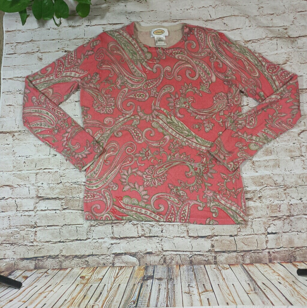 NWOT Talbots Pink Paisley Cashmere Sweater