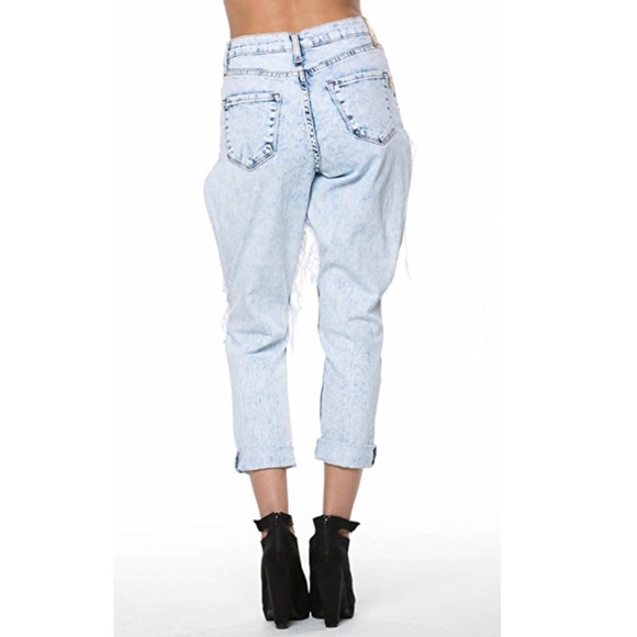 Acid Wash Cut Out Boyfriend Jeans - Picture 4 of 6