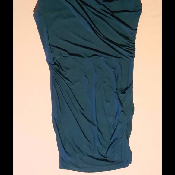 Teal Cowl Neck Dress With Ruching - Picture 3 of 5