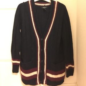 Blue and burgundy cardigan