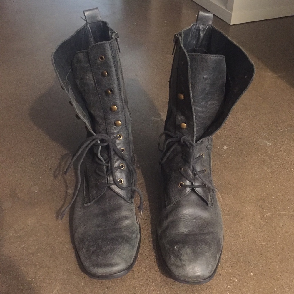 Jeffrey Campbell Black Leather Combat Boots