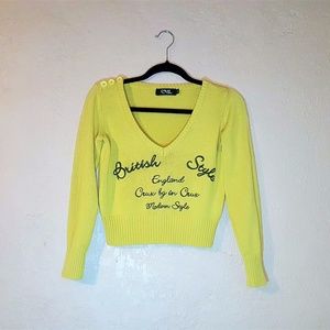 Yellow Woman's Cropped Top Sweater with Embroidery Yellow Woman's Cropped Top Sweater with Embroidery
