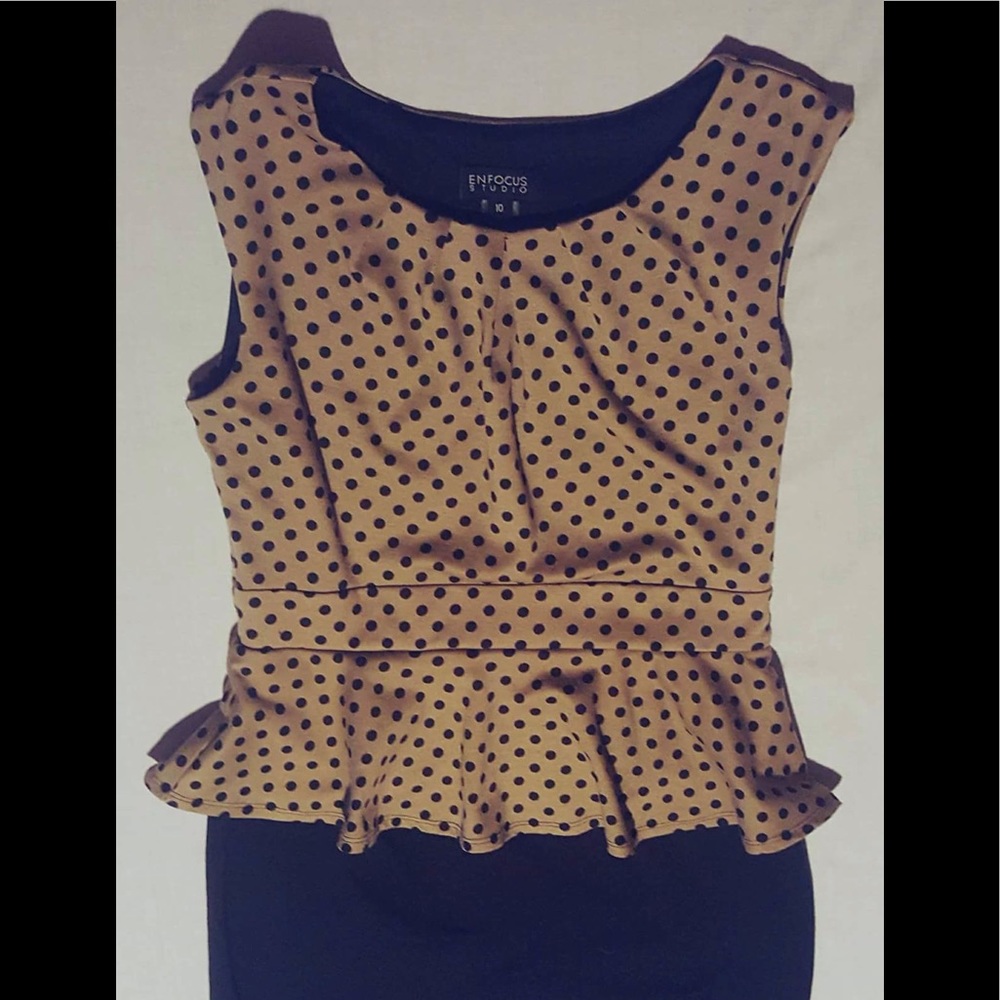 Tan & Black Polka Dot Peplum Dress