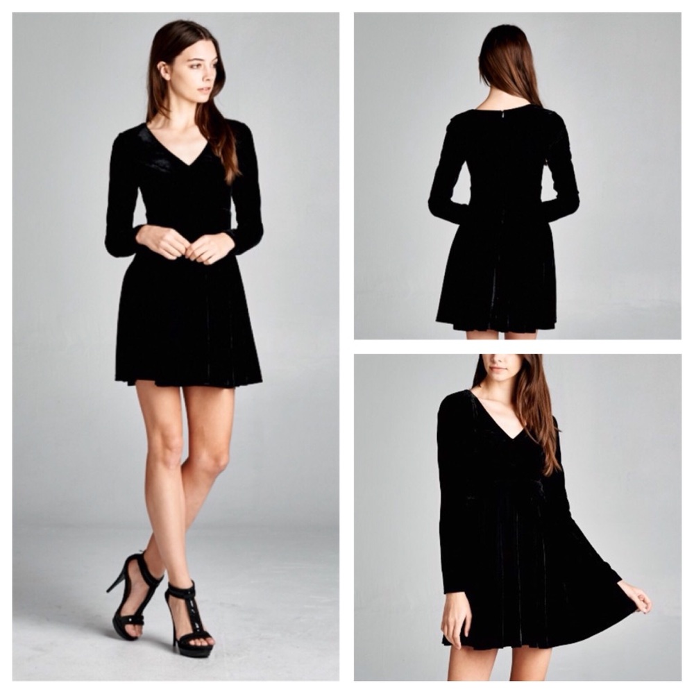 🎈SALE 🎈Velvet Long Sleeve Fit & Flare Dress - Picture 1 of 8