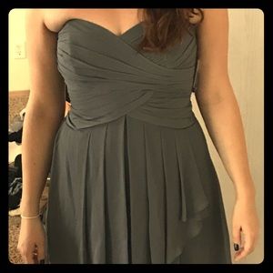 Grey chiffon strapless dress with cascading front
