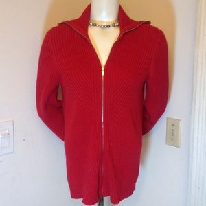 RED ZIP UP SWEATER