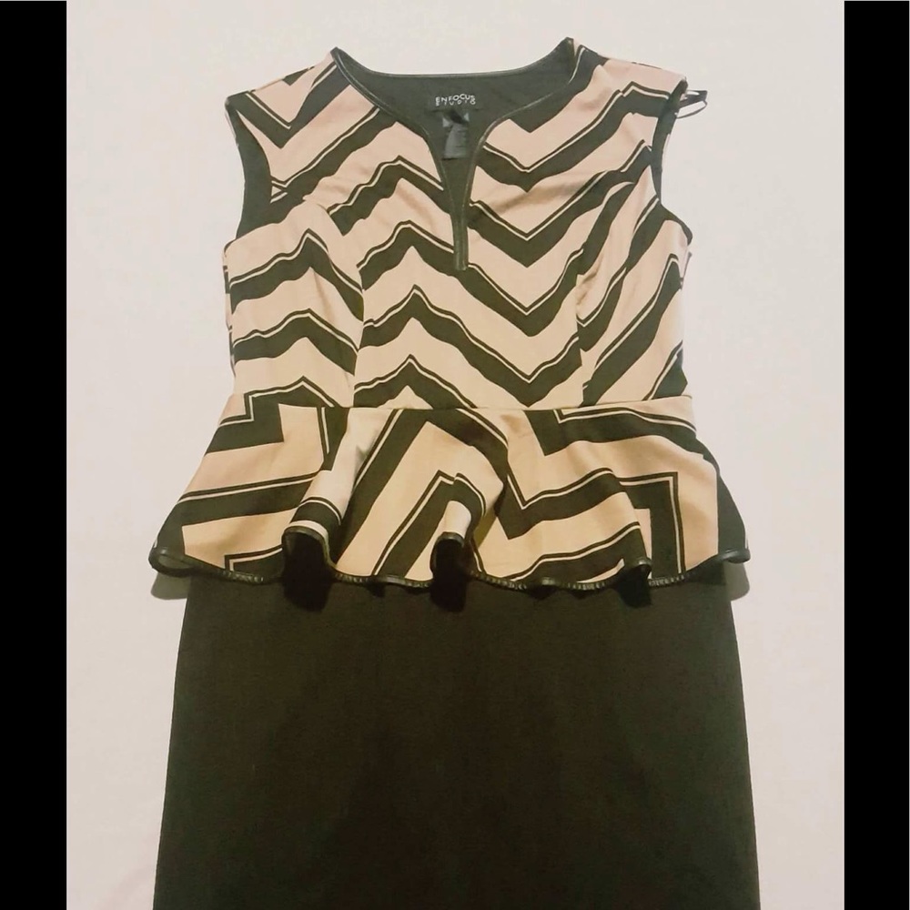 Black & Tan Peplum Dress W/ Faux Leather Trim