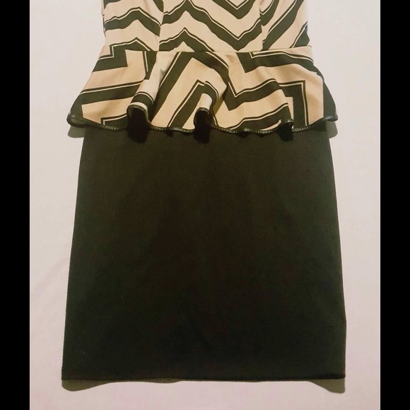 Black & Tan Peplum Dress W/ Faux Leather Trim - Picture 2 of 3