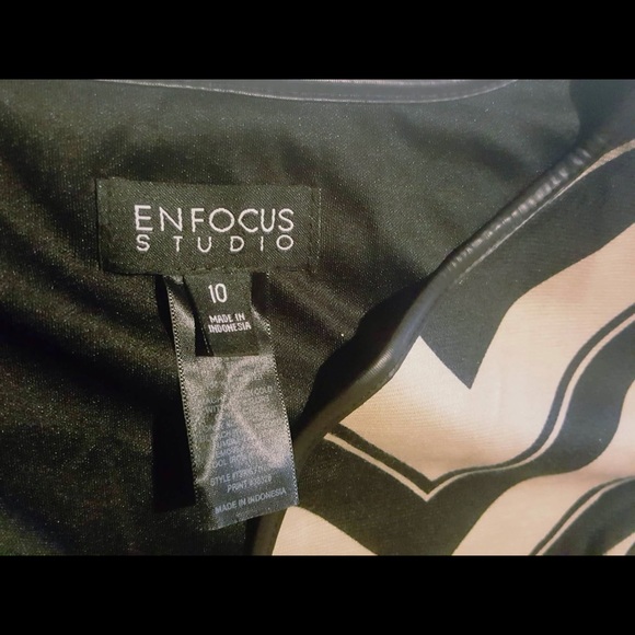 Black & Tan Peplum Dress W/ Faux Leather Trim - Picture 3 of 3