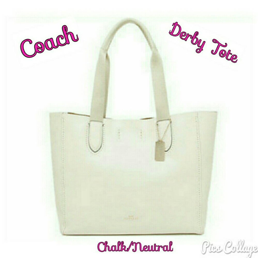 Coach Derby Tote In Pebble Leather -Chalk/Neutral