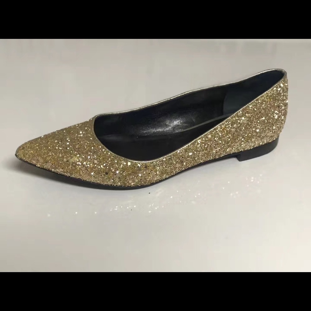 YSL GLITTERING GOLDEN TONE FLATS