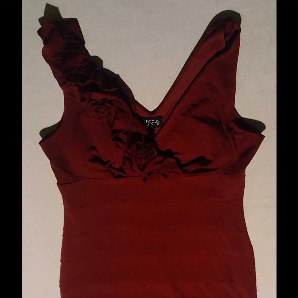  Wine Colored Mini Dress W/ Rose Accent 