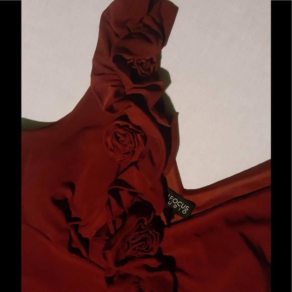  Wine Colored Mini Dress W/ Rose Accent - Picture 3 of 6