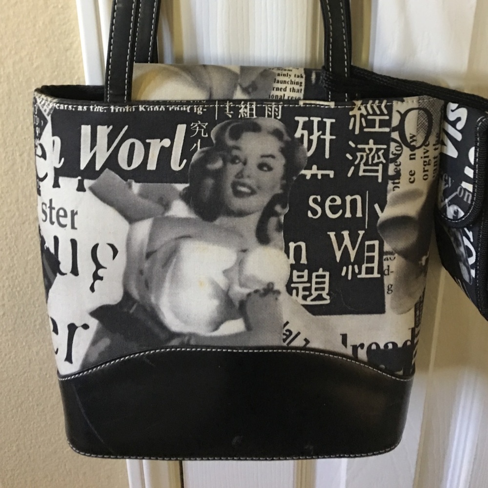 Pinup white black bag iconic Marlyn Monroe tote