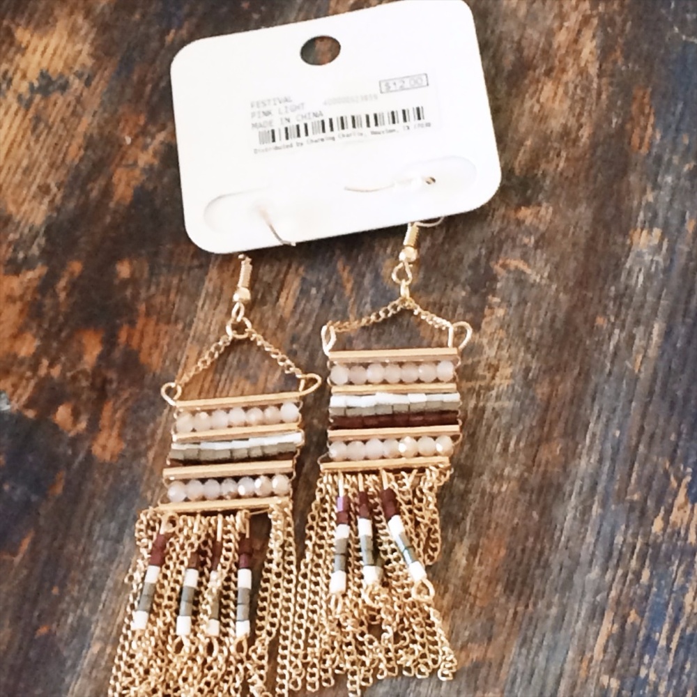 Beaded Tassel Goldtone Earrings $12 NWT Boho Bohem - Picture 5 of 7