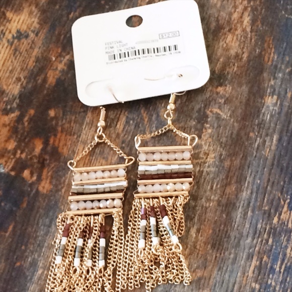Beaded Tassel Goldtone Earrings $12 NWT Boho Bohem - Picture 5 of 7