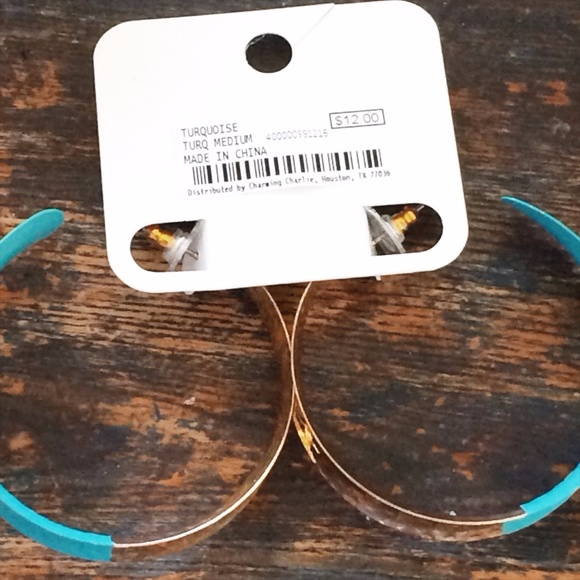 Large Costume NWT Half Dip Turquoise Gold Hammered - Picture 3 of 3