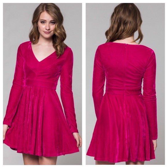 ❤️ LAST ONE ❤️Velvet Long Sleeve Fit & Flare Dress - Picture 2 of 3