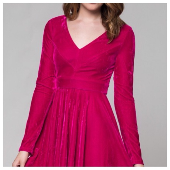 ❤️ LAST ONE ❤️Velvet Long Sleeve Fit & Flare Dress - Picture 3 of 3