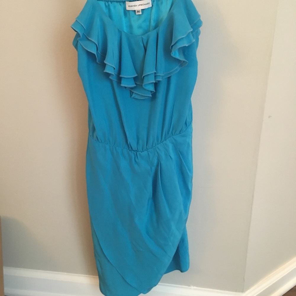 Amanda Uprichard Silk Ruffle Dress Aqua Sz M