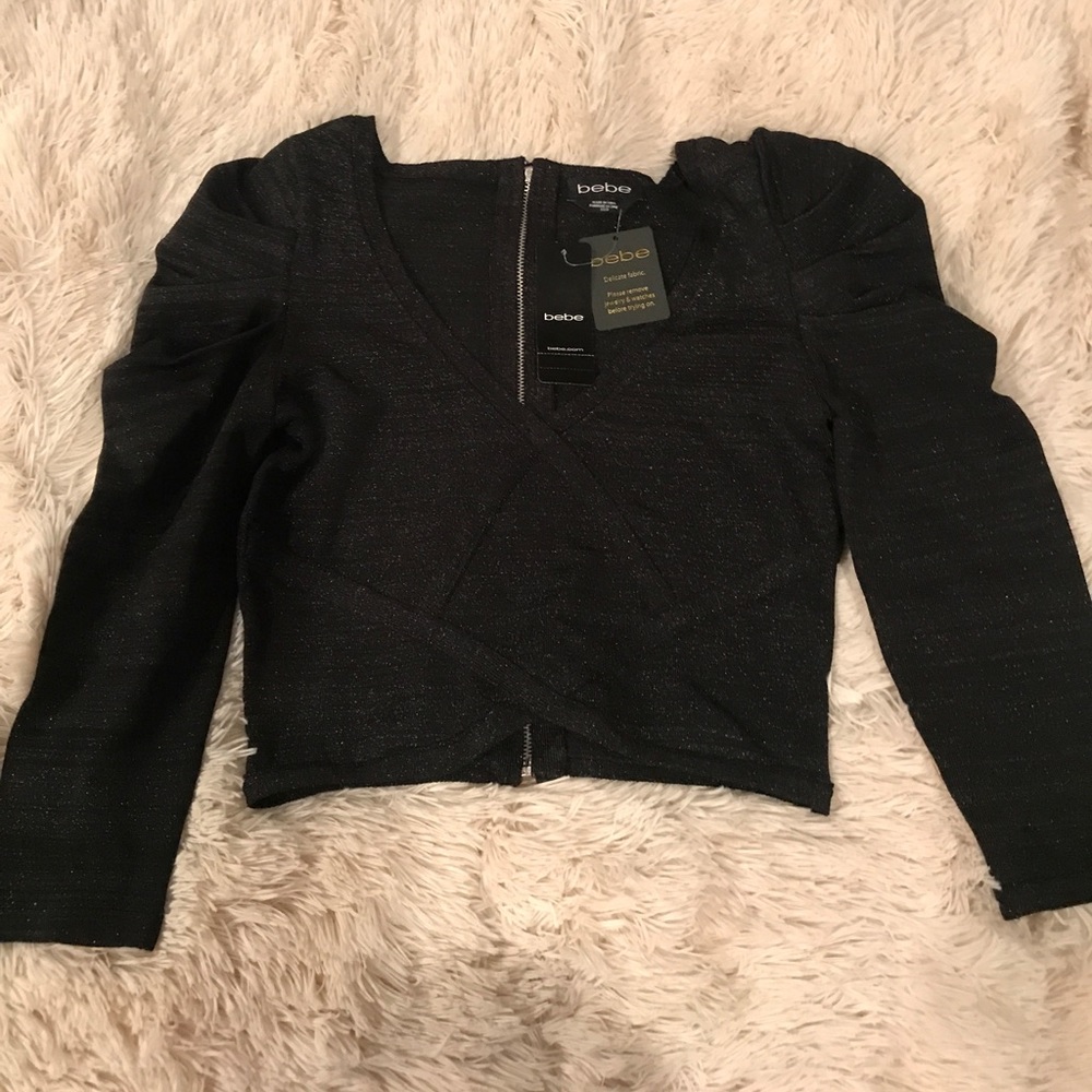 NWT Black Sparkly BEBE Crop Top! Size XS