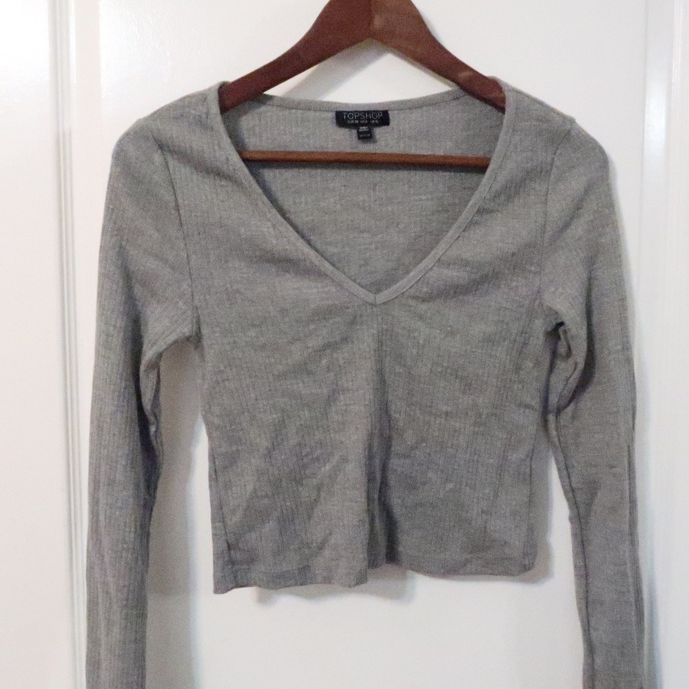 Topshop Grey Ribbed Long Sleeve