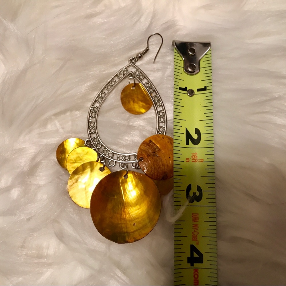 Silver Tear Drop Earrings with gold circles-NWOT - Picture 4 of 7