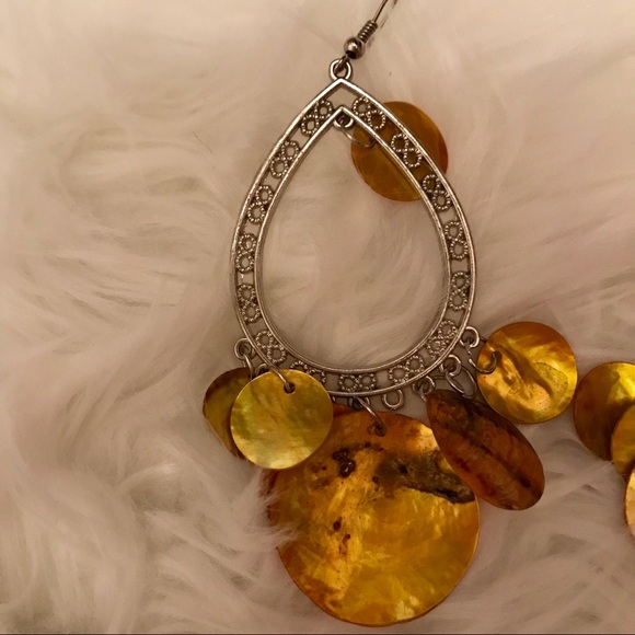 Silver Tear Drop Earrings with gold circles-NWOT - Picture 6 of 7