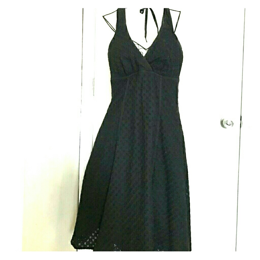 Liz Claiborne Black Eyelet Halter Dress