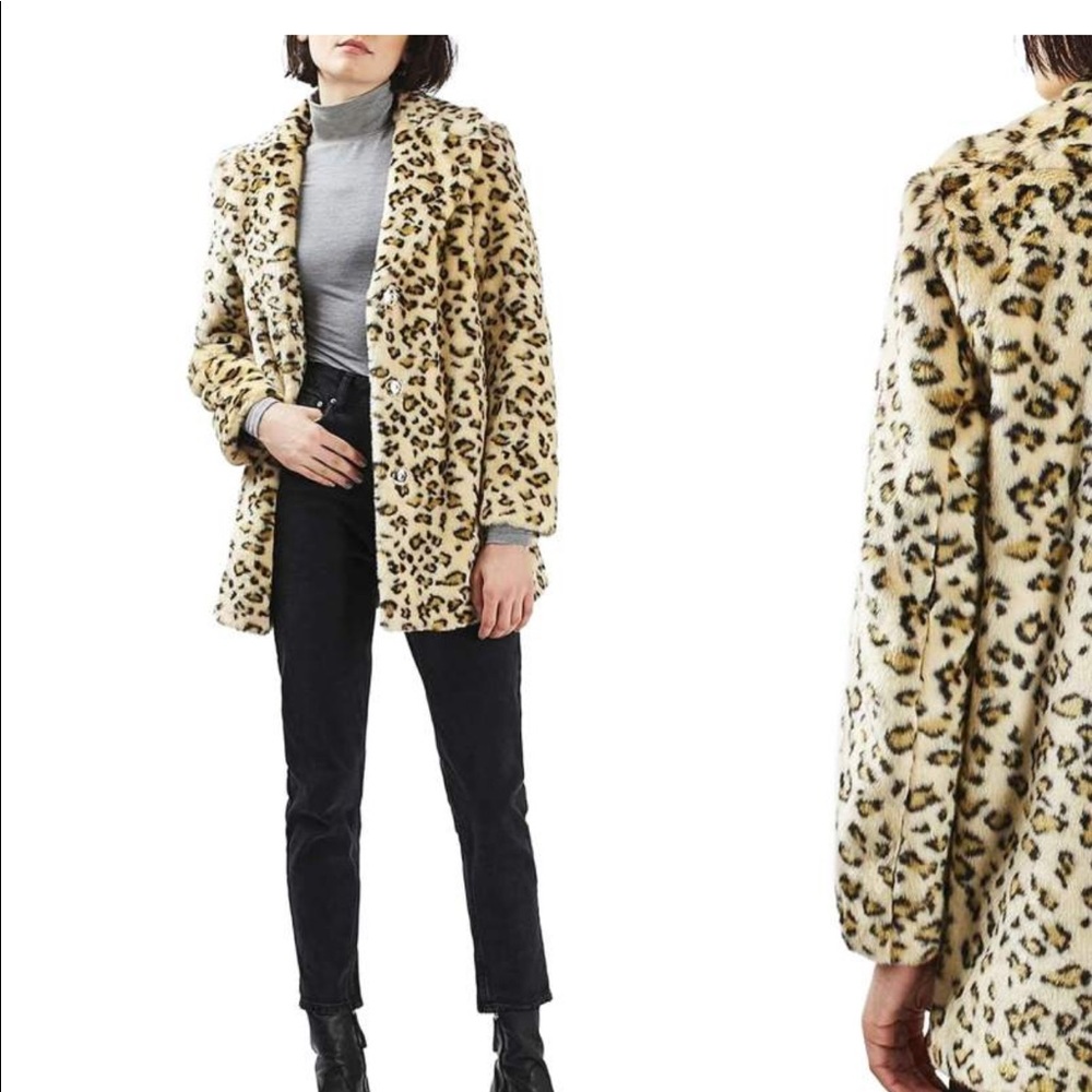 Topshop Leopard Faux Fur Coat