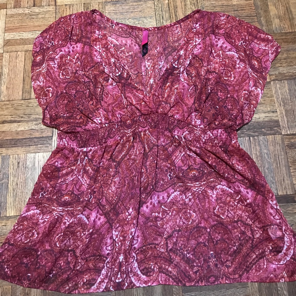 Pure Energy Printed Sheer Babydoll Top Plus 4
