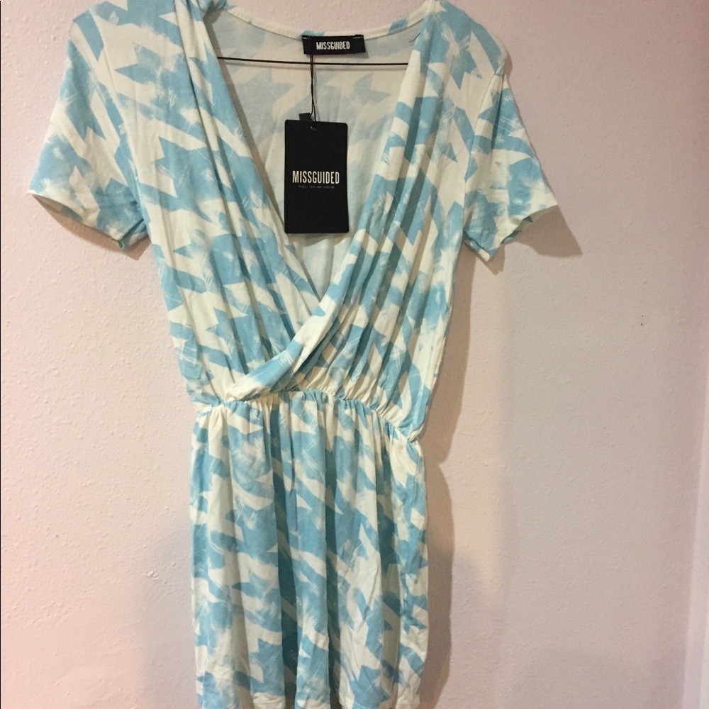 Missguided blue white print romper