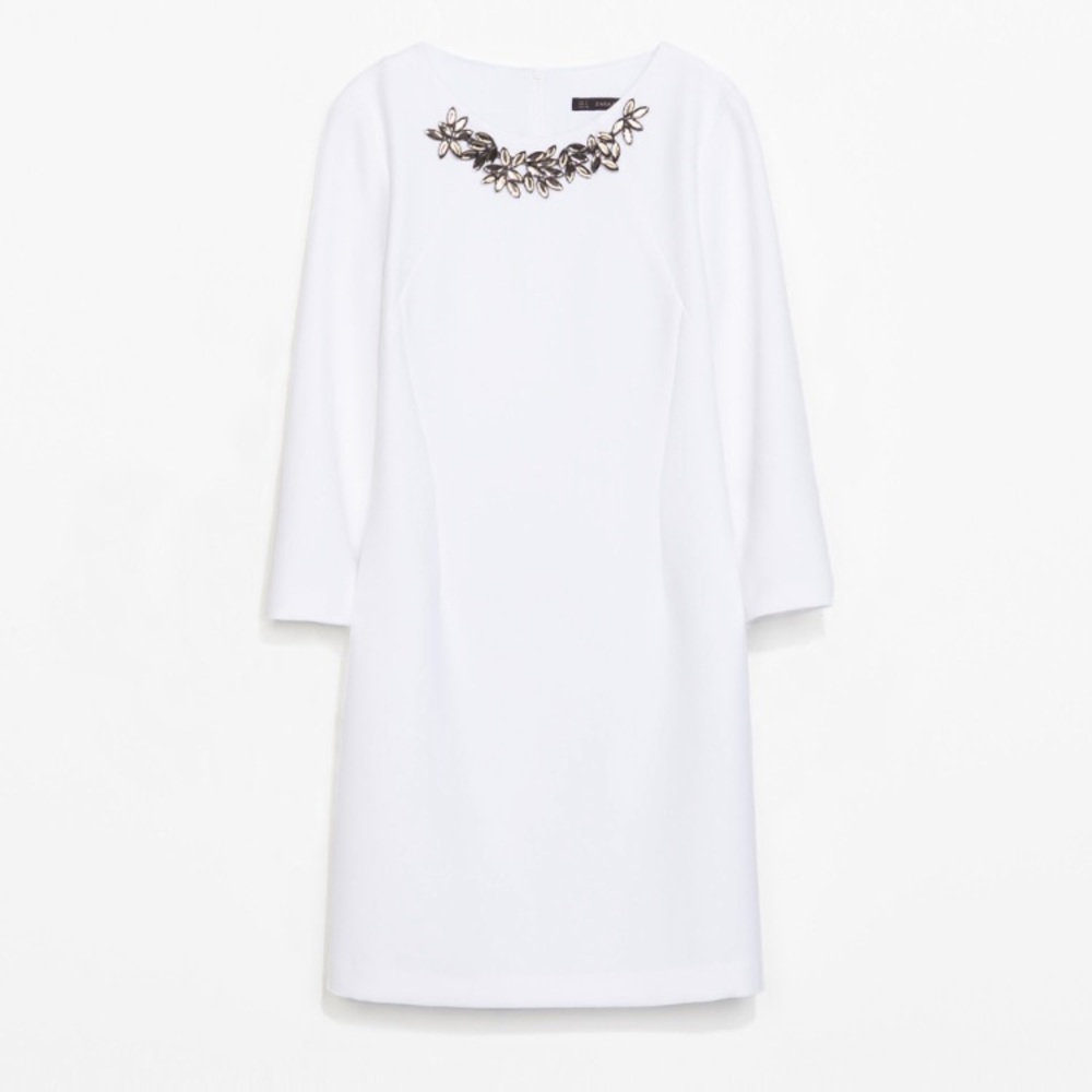 Zara S/XS white dress with rhinestone