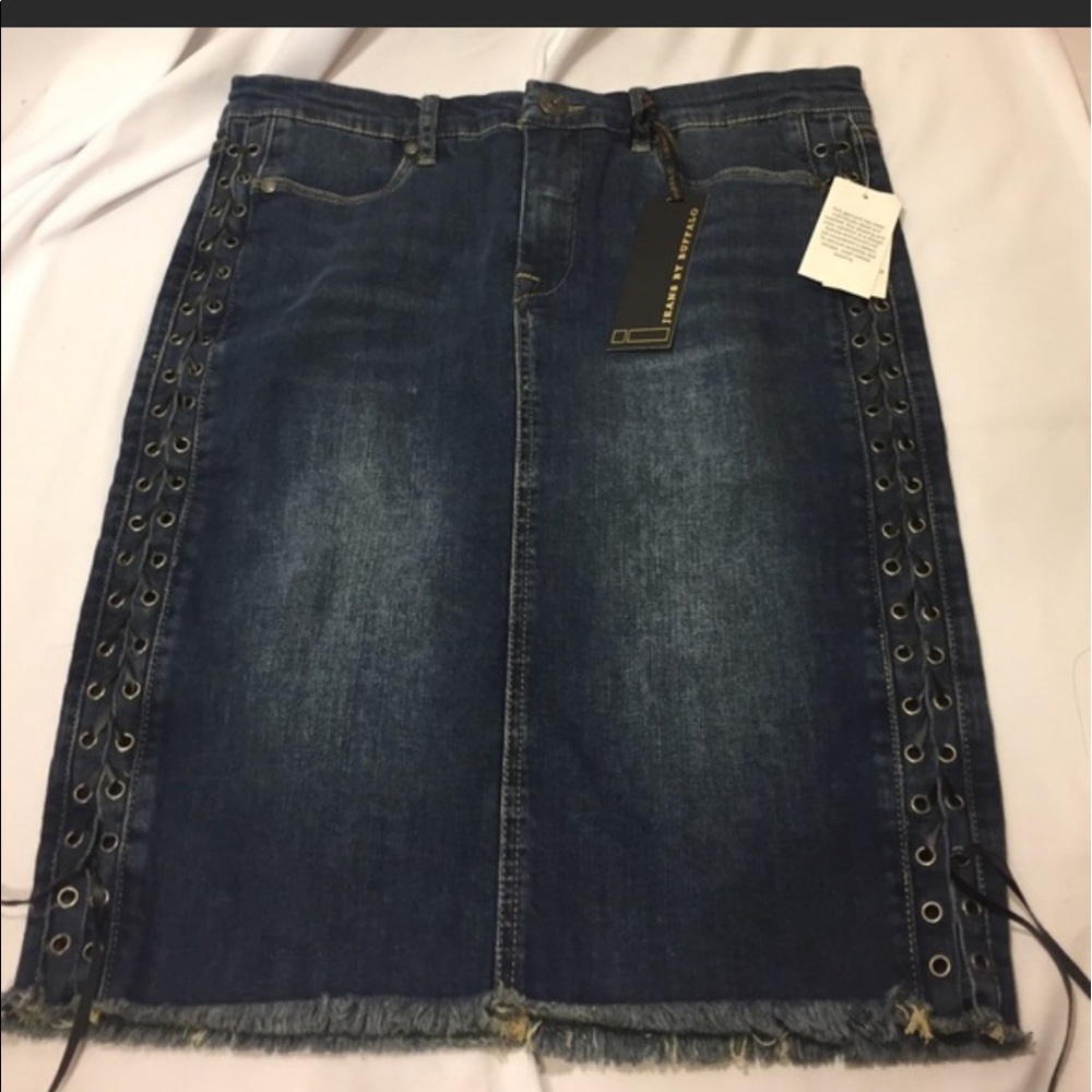 Blue buffalo tie side Jean skirt