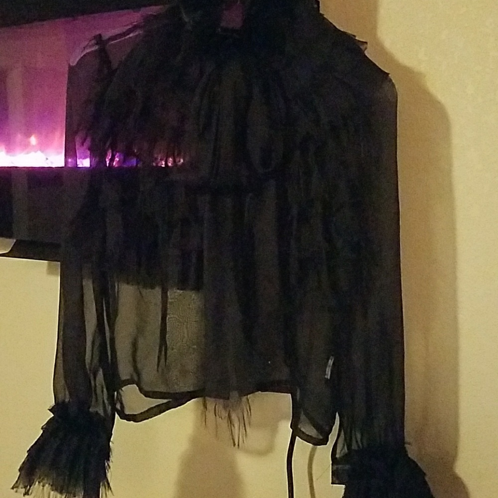 All black lace bowtie blouse.