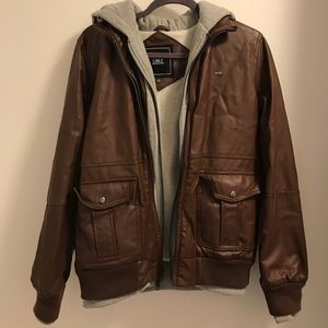 Obey leather jacket x hoodie