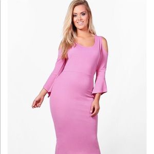 Plus Lisa Open Shoulder Frill Midi Dress