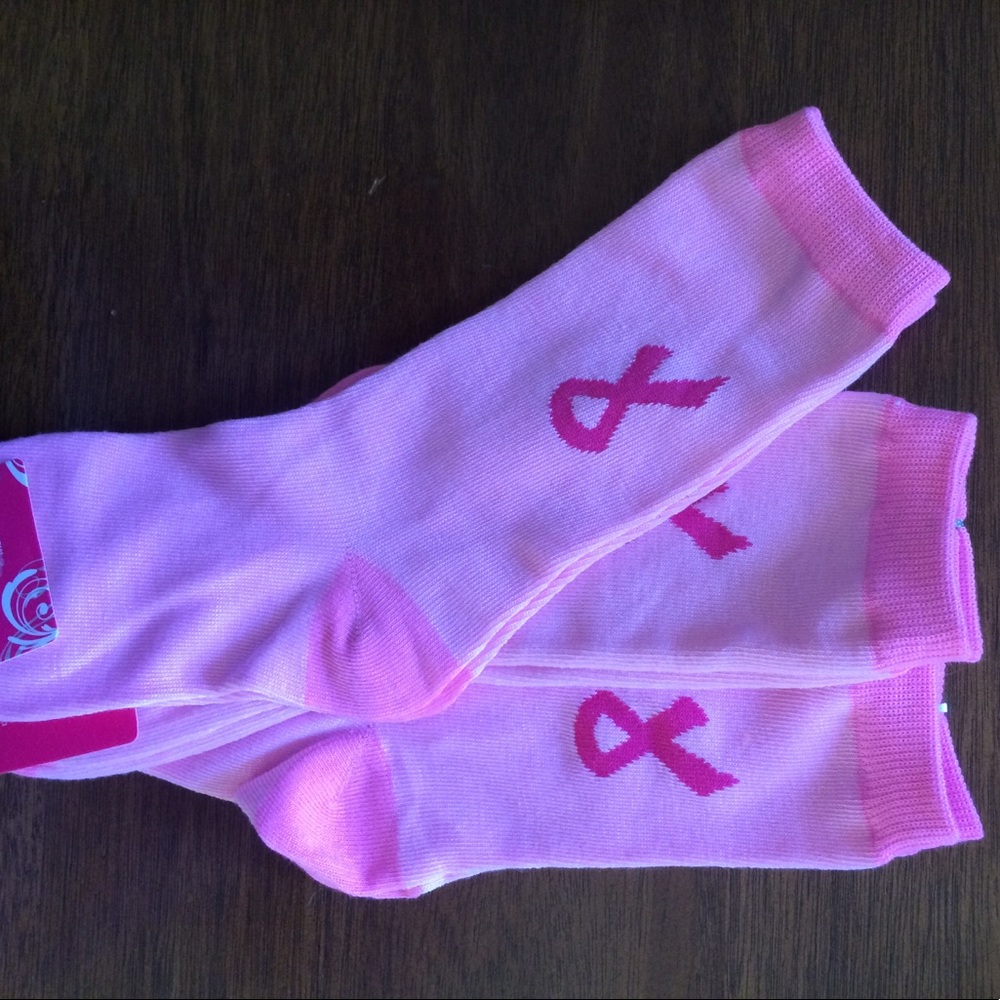 3 pair of pink Crew Breast Awareness Socks