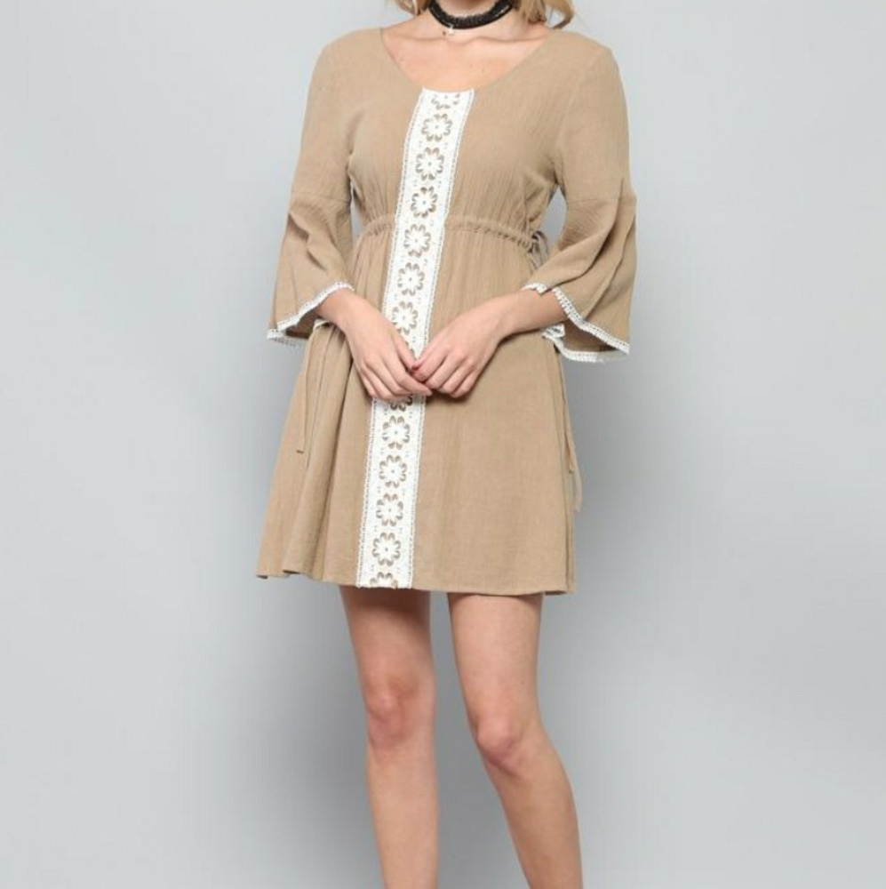 Mocha Dress with Crochet Accent Detail