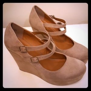 SODA Daniel Double Strap Mary Jane Wedge in tan