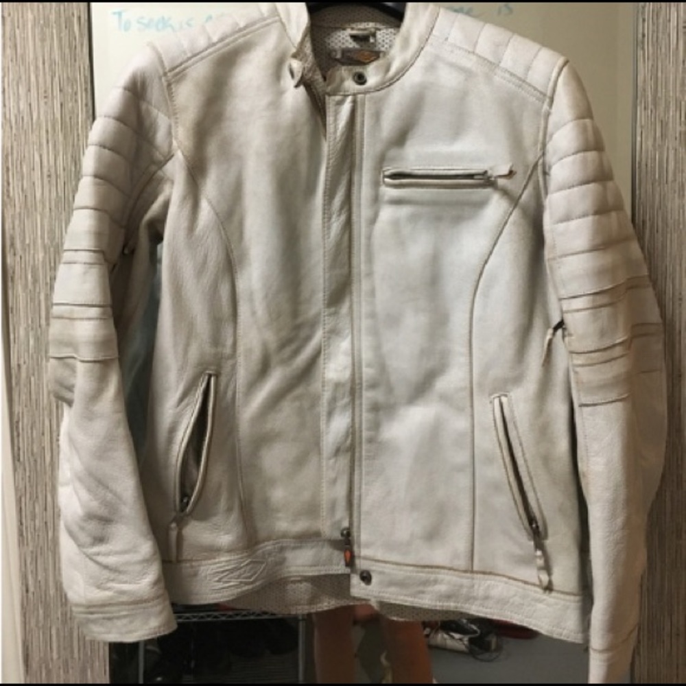 White genuine leather motorcycle jacket