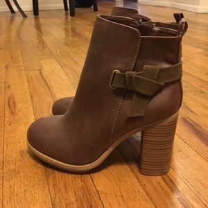 Brown chunk heel bootie