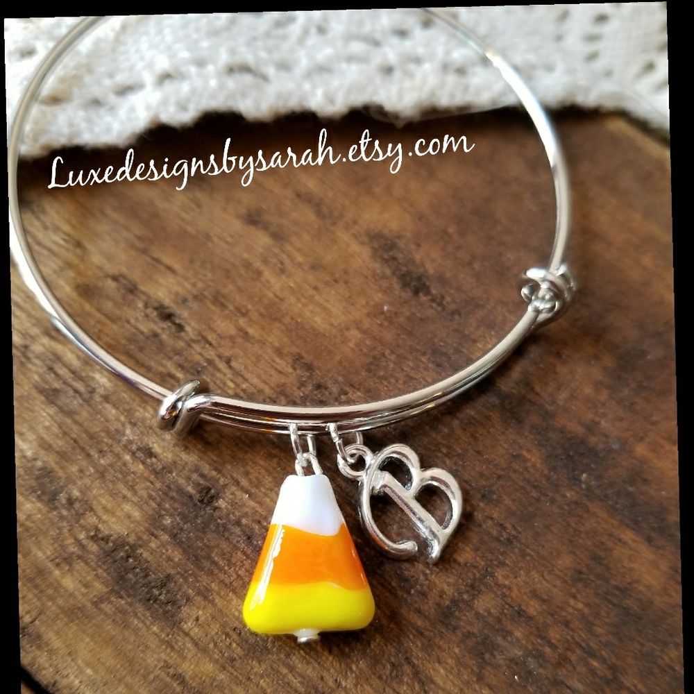 Personalized candy corn charm bracelet